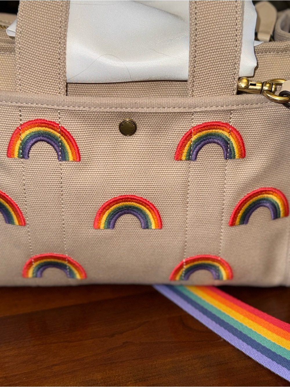 Coach Pride Canvas Tote NWOT Rainbow Embroidered + Strap + Dustbag - Picture 5 of 5